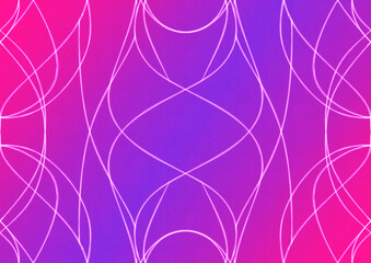 Hand-drawn abstract seamless ornament. Neon gradient (plastic pink to proton purple) background and glowing pattern on it. Cloth texture. Digital artwork, A4. (pattern: p10-1a)