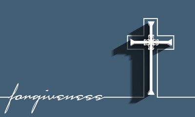 Cross and forgiveness word in thin lines style