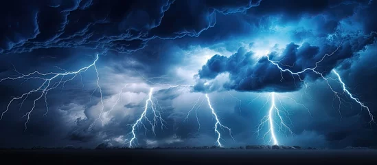 Fotobehang Impressive stormy weather with lightning and thunder. © AkuAku