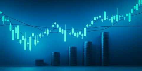 financial stock market background with stock chart graph, 3d rendering - obrazy, fototapety, plakaty