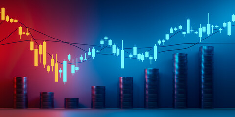 Stock price chart graph background showing stock prices stopping falling and turning around, 3d rendering - obrazy, fototapety, plakaty
