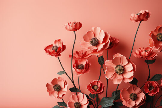 Red poppy flowers on pastel background Remembrance Day, Generative Ai