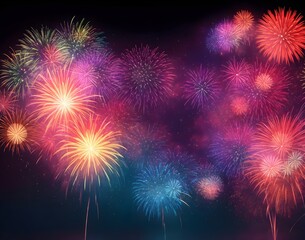 Fototapeta na wymiar Colorful vibrant fireworks display against the dark night sky background