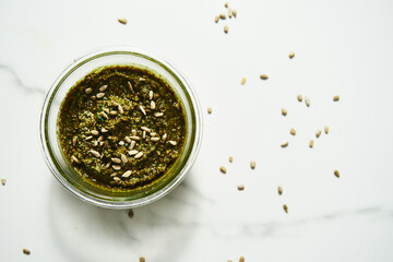 Sunflower Seeds and Spinach Pesto: Italian sauce for pasta, noodles or other dishes