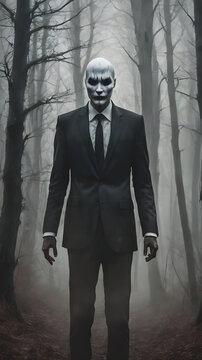 Spooky Slender Man: A Faceless, Creepy Figure in Business Clothes, Evoking Horror Vibes Perfect for Halloween