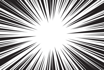 Sun Rays or Explosion Boom for Comic Books Radial Background Vector. Speed rays. Action, speed lines, stripes for comic book frame. Dynamic, speed stripes abstract frame. Comic book background.