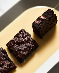 Brownies with condensed milk. Brownies make from condensed milk, cocoa and butter. With chocolate chips.