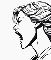 Illustration the woman opened her mouth. she screams or sings.