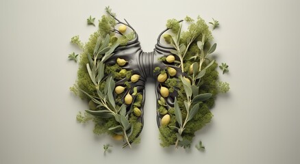 olive ‍and tree concept into a lung shape