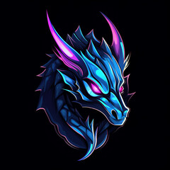 avatar icon neon dragon head blue color on a black background.