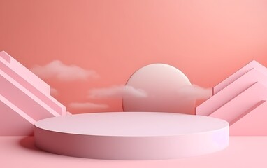 Abstract minimal scene with geometrical forms. Pink background. 3d render