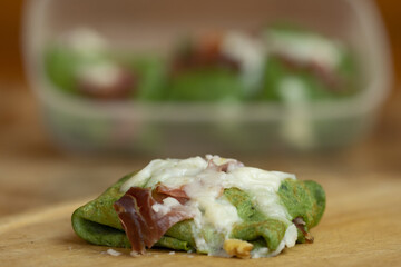 spinach crepes with speck