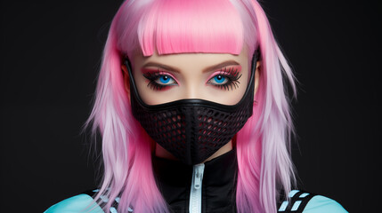 Futuristic Woman with Pink Hair and Modern Mask