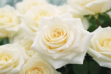 Beautiful white roses in the garden. Soft focus with shallow depth of field.