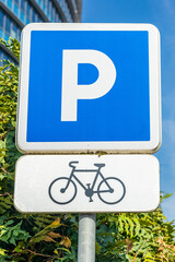 P letter sign designating a bike parking lot