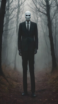 Spooky Slender Man: A Faceless, Creepy Figure in Business Clothes, Evoking Horror Vibes for Halloween