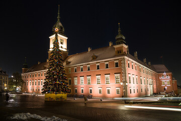 Warsaw Royal Castle by Night before Christmas