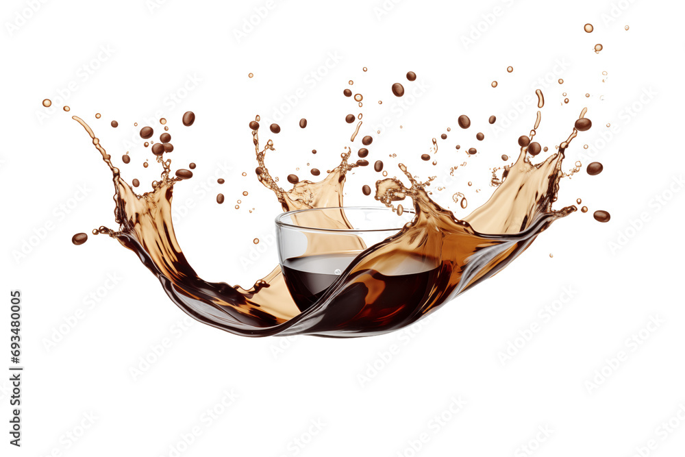 Poster a graphic resource featuring large coffee splashes on a transparent background in png format