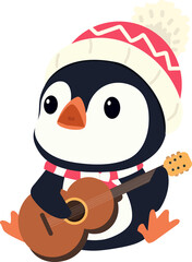 Cute penguin with guitar vector