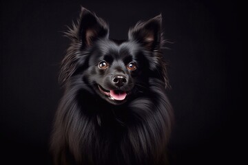 Portrait of a purebred pomeranian dog on a black background.  Beautiful portrait of a pet
