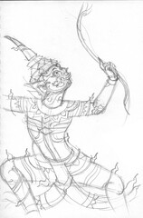 giant in a costume pencil drawing for card decoration illustration