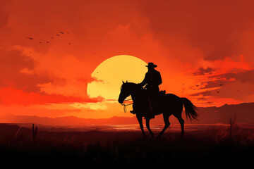 Fototapeta na wymiar Prairie Sunset Rodeo Adventure