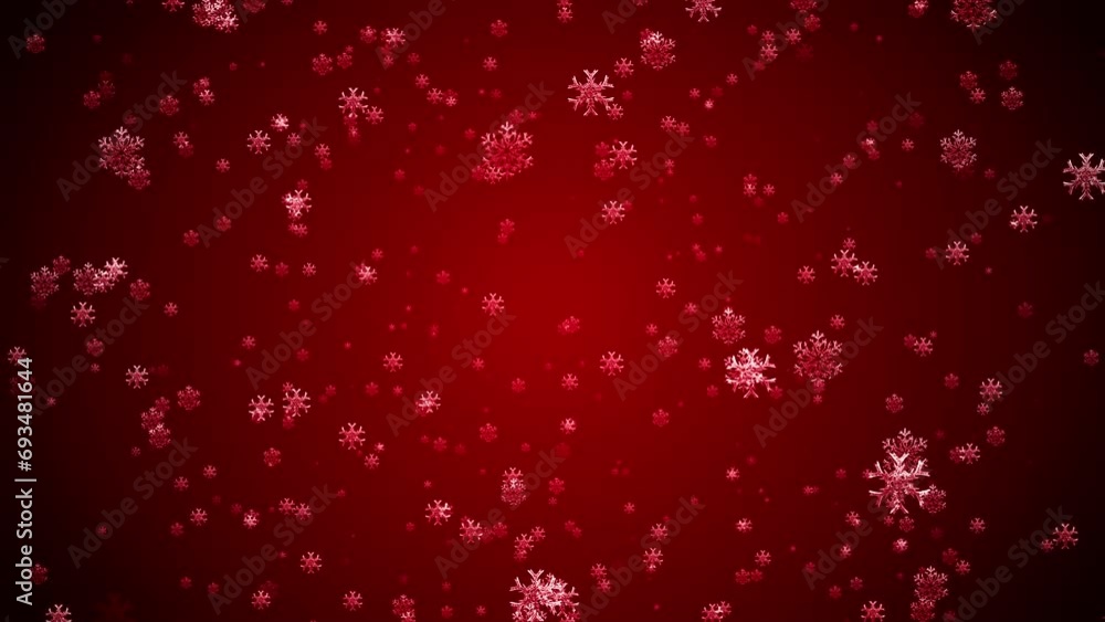 Aufkleber video animation of falling snowflakes on a red background. abstract moving background. seamless loop