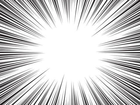 Manga comic explosion, motion or movement effect, vector background. Manga anime cartoon radial speed lines and abstract pattern for comic book burst, flash ray or explode bang action