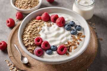 organic yogurt bowl with oats table