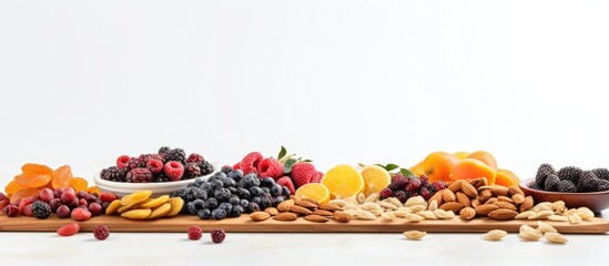 High quality photo of dried fruits and berries placed on the counter.
