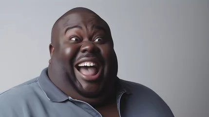 Foto op Canvas Portrait of a laughing fat black male against white background, background image, generative AI © Hifzhan Graphics