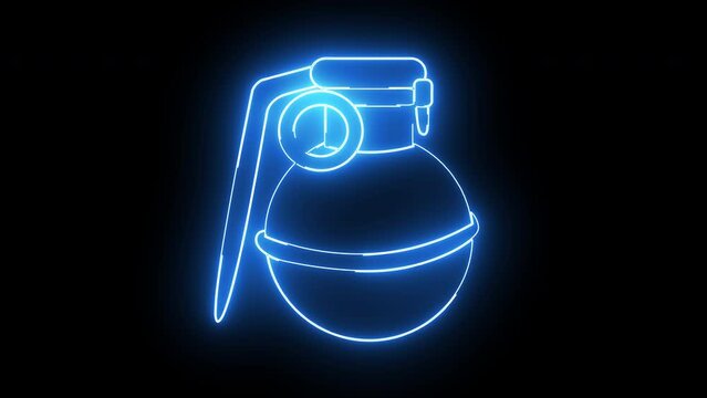 Animation of a grenade bomb icon with a glowing neon effect