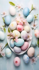 Obraz na płótnie Canvas Image that showcases a collection of Easter eggs in a variety of soft and pastel hues, background image, generative AI
