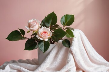 rose background with white blankets ficus shadow