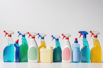 row cleaning products white background