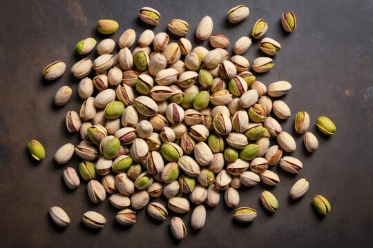 roasted pistachio nuts top view copy space