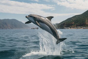 Fototapeta premium Animal blue sea water mammal dolphin splash ocean wild fin nature wildlife