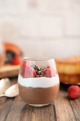Chocolate mousse dessert, inside of a wine tumbler