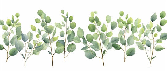 watercolor handdrawn green eucalyptus branches isolated background, in the style of hand-painted - obrazy, fototapety, plakaty