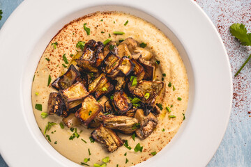 Grilled, eggplant, hummus