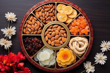Obraz na płótnie Canvas Traditional snack and desserts in chinese new year day, Snack box fruit, Local snack in china for celebrate celebration