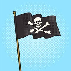 Pirate flag Jolly Roger pinup pop art retro vector illustration. Comic book style imitation.