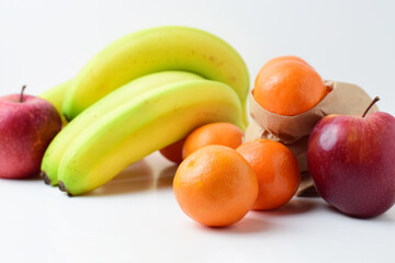 Various fruits, apples, bananas and tangerines, for a healthy life.