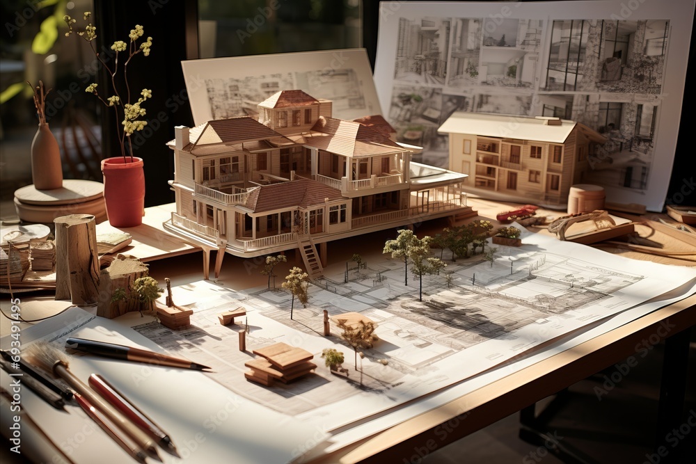 Poster architectural blueprint and drafting tools for precise building design and construction planning