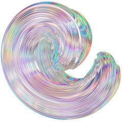 3D Metallic chrome swirl shape, iridescent abstract twist holographic form - 693491833