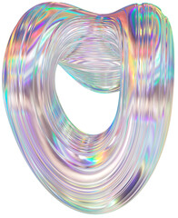 3D Metallic chrome swirl shape, iridescent abstract twist holographic form - 693491841