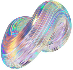 3D Metallic chrome swirl shape, iridescent abstract twist holographic form - 693492049