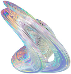 3D Metallic chrome swirl shape, iridescent abstract twist holographic form - 693492443