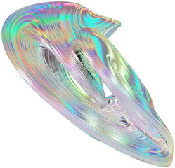 3D Metallic chrome swirl shape, iridescent abstract twist holographic form - 693492450