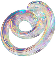 3D Metallic chrome swirl shape, iridescent abstract twist holographic form - 693492632